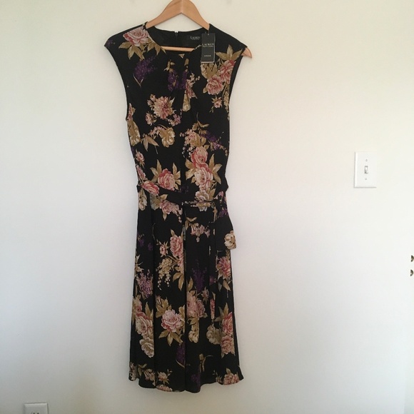 NWT Lauren Ralph Lauren Floral Bubble Crepe Cap-Sleeve Dress Sz 6 Empire waist - Picture 1 of 15